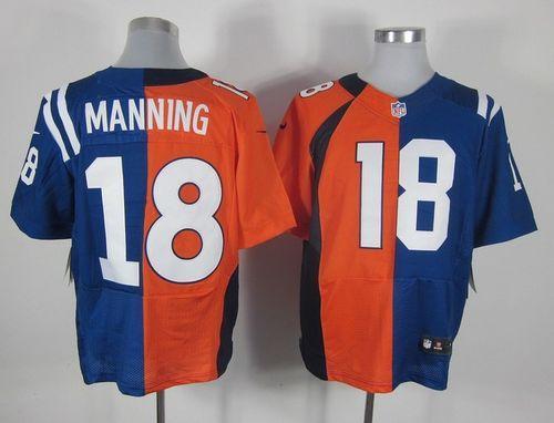 Nike Colts #18 Peyton Manning Orange/Royal Blue Men's Stitched NFL Elite Split Broncos Jersey - Click Image to Close